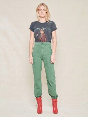 MOTHER The Wrapper Patch Springy Ankle Army Green Utility Balloon Jeans, Size 25